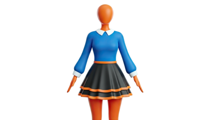 3D Female Mannequin in Blue Top and Black Skirt