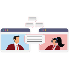Business professionals in video conference call with speech bubbles