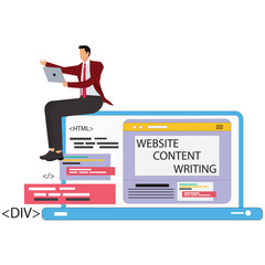 Professional man creating website content on laptop computer