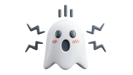 Surprised 3D Cartoon Ghost with Blushing Cheeks and Lightning Bolts