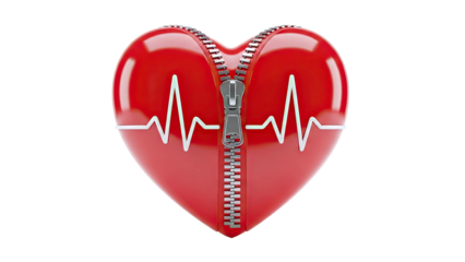 Red Heart with Zipper and EKG Line