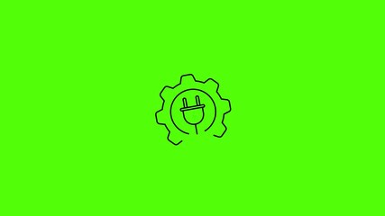 Green Energy Power Icon: A simple icon symbolizing the concept of green energy, with a gear encompassing an electrical plug on a vibrant green background.