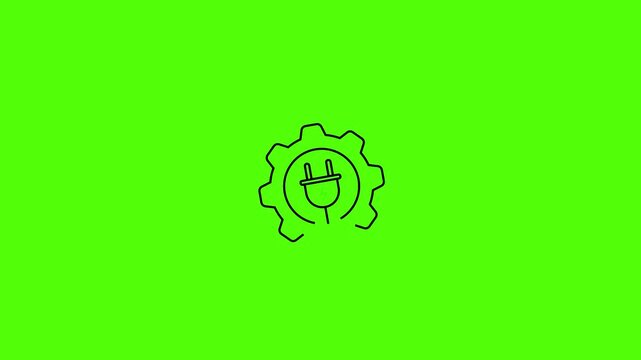 Electric Plug Animation with Renewable Energy and Gear Symbol