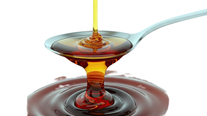 Golden Syrup Pouring Onto Spoon and Creating Ripples