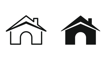 Simple house icon set with outline and filled style