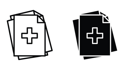 Obraz premium Medical documents with cross symbol on white and black background