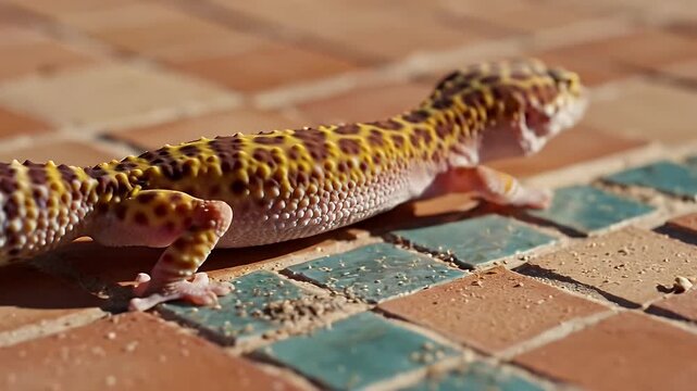 Leopard Gecko on Brick - A Detailed Close-Up of Reptilian Beauty.