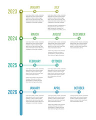 Vertical timeline infographic template featuring years and months with highlighted milestones