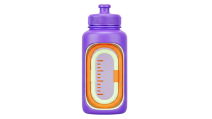 Purple Water Bottle with Cutaway Showing Layers and Measurement Markings