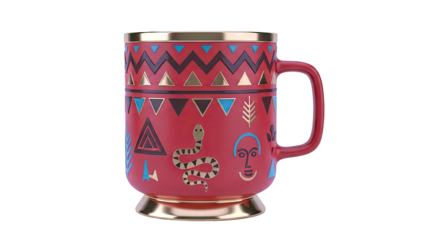 Red Mug with Tribal and Geometric Decorations