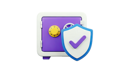3D Icon of a Purple Safe with a Shield and Checkmark