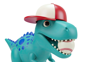 Cartoon Dinosaur Wearing Baseball Cap Holding Baseball