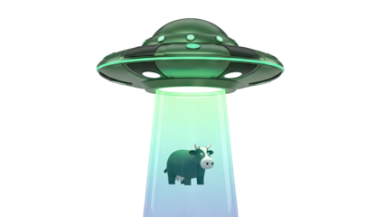 UFO Abducting a Cartoon Cow with a Green Beam