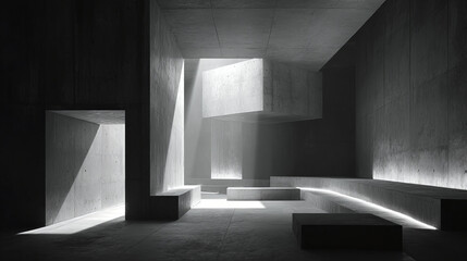 A modern interior with geometric shapes, light and shadow