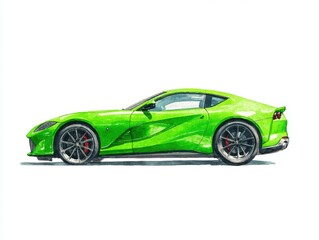 Vibrant Green Sports Car With Red Brake Calipers On White Background