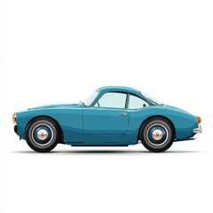 Vintage Blue Sports Car Isolated On White Studio Background