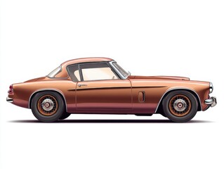 Vintage Copper Colored Sports Coupe Car Side View With Chrome Accents And White Background