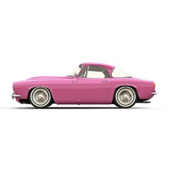 Vintage Pink Convertible Sports Car With Chrome Wheels On A White Background Detailed Studio Shot