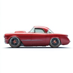 Vintage Red Sports Car with Chrome Accents and Custom Wheels on White Background