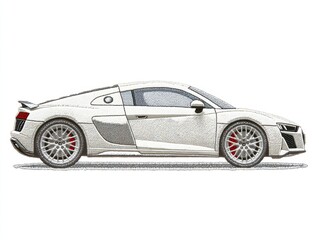 White Sports Car With Red Brake Calipers On White Background