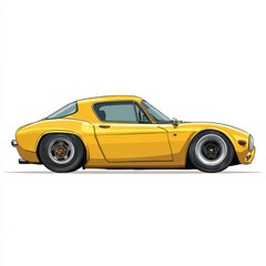 Yellow Classic Sports Car Side View Detailed Pixel Art Illustration No Background
