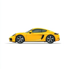 Yellow Sports Car Side View With Black Wheels On White Background