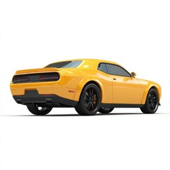 Yellow Sports Car With Black Wheels Parked On A White Background