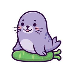 Obraz premium Adorable Seal Sitting on a Cucumber Vector Illustration