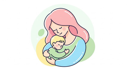 Obraz premium Mother holding baby loving family concept simple flat illustration for motherhood and childcare design
