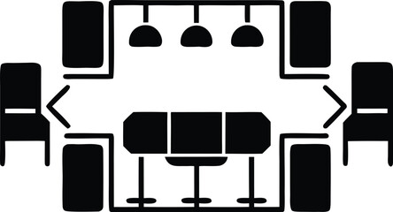 Restaurant table layout and seating plan floor icons silhouette vector illustrations