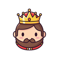 Cartoon King Icon with Crown and Beard
