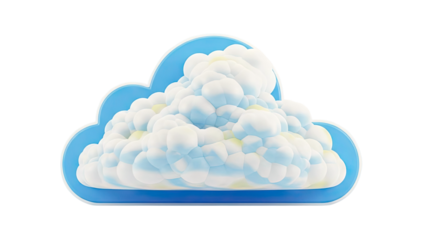 3D Cloud Icon with Blue Outline and Fluffy Clouds