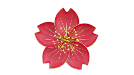 Red flower with yellow stamens and gold trim