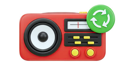 Red Retro Radio with Recycling Symbol