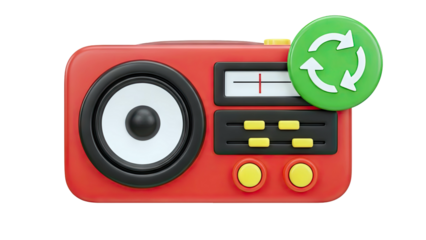 Red Retro Radio with Recycling Symbol