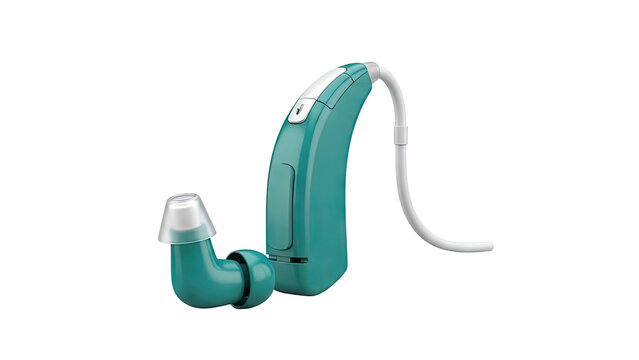 Teal Behind-the-Ear Hearing Aid with White Tube and Ear Tip