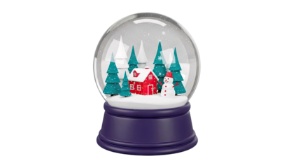 Christmas Snow Globe with Red House, Snowman, and Trees