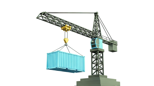 Tower Crane Lifting Blue Shipping Container - Powered by Adobe