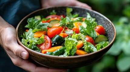 Fresh and vibrant salad served in a rustic bowl, highlighting wholesome ingredients and colors for a healthy lifestyle.