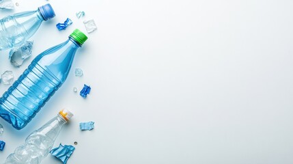 Fresh bottled water with ice cubes on a clean white background, perfect for hydration and refreshing beverages.