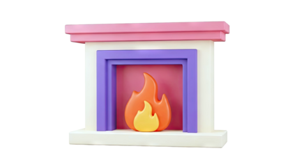 3D Render of a Stylized Fireplace with Flames