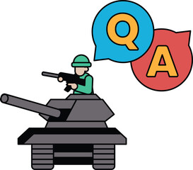 Naklejka premium A soldier is sitting in a tank and a question mark is above him
