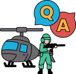 Naklejka premium A man is holding a gun and standing next to a helicopter