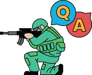 Naklejka premium A man in a military uniform is holding a rifle and crouching