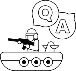 Naklejka premium A man in a military uniform is holding a gun and riding a boat