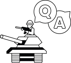 Naklejka premium A soldier is sitting in a tank and a question mark is above him