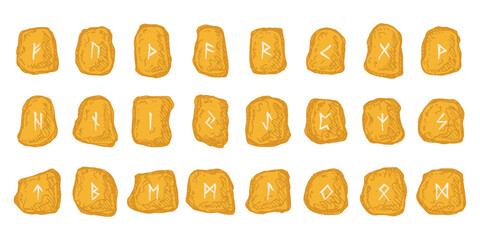 Set of hand drawn viking runes Rune stones with ancient norse alphabet characters engraved on them Scandinavian futhark germanic celtic Single element for design, print, web, decor