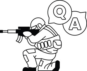 Naklejka premium A man in a military uniform is holding a rifle and crouching