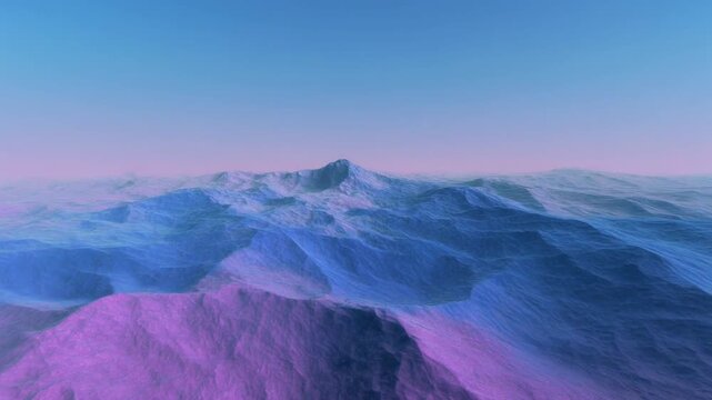 Abstract digital mountain wave landscape neon colors