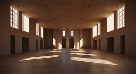 Bright Spacious Empty Hallway with Large Windows Natural Light Modern Architecture